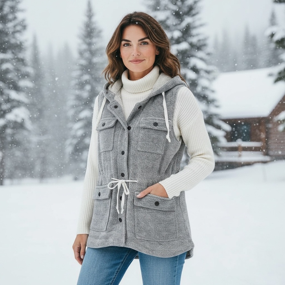 Quilted Hooded Vest with Drawstring